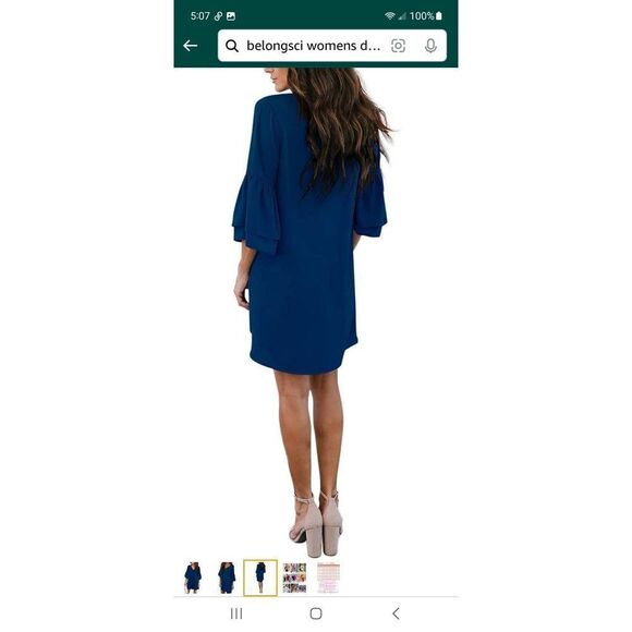 New Large Belongsci Blue Bell Sleeve VNeck Shift Mini Dress NWT - Picture 3 of 7
